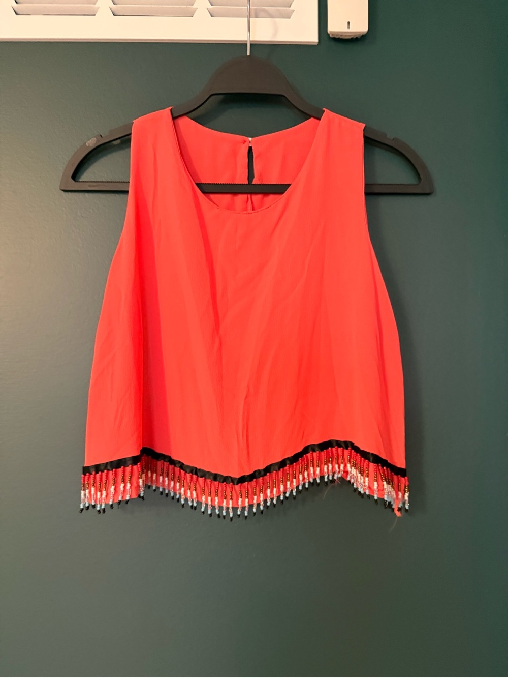 Sleeveless Coral Beaded-Hem Crop Top